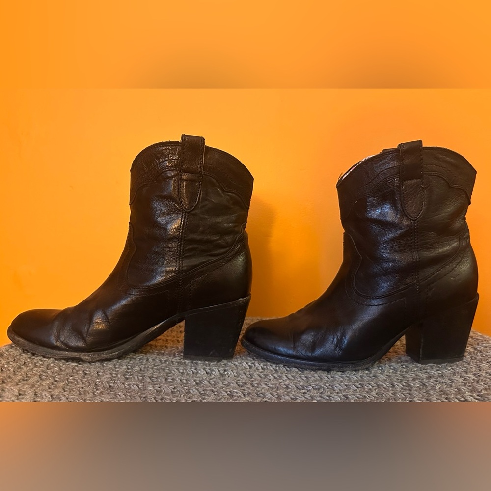 Frye Black Leather Ankle Boots